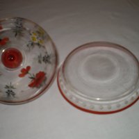 Ретро Ръчно рисувана стъклена чиния с капак , снимка 4 - Други ценни предмети - 40208947