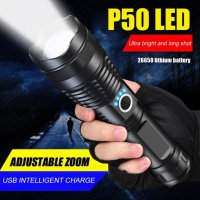 Супер мощен LED фенер P50 с обхват до 500м, снимка 2 - Екипировка - 38327758