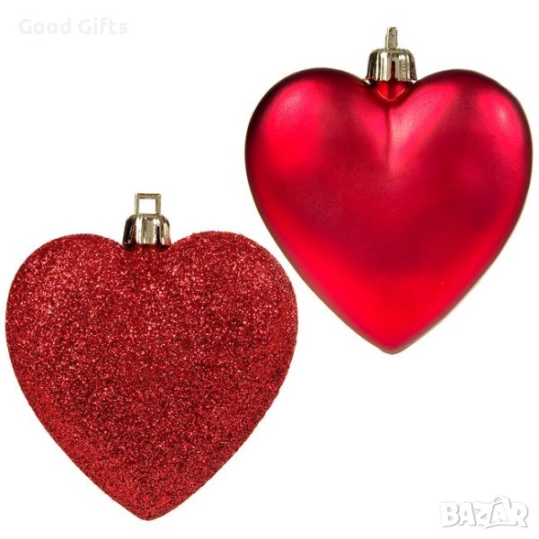 6 броя Комплект коледни сърца висулка за елха, 6см, снимка 1