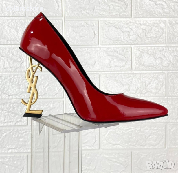 Обувки на ток - червен лак със златист ток - Y1L, снимка 1