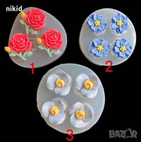 3 модела цветя силиконов молд форма декор украса торта фондан смола, снимка 1