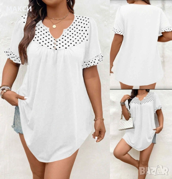 Разкошна макси клоширана силно еластична и мека туника в бяло с оверлог краища, удължена среда и чер, снимка 1