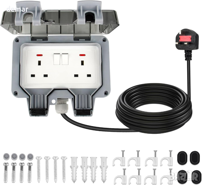 JMEST LEAD Водоустойчив външен двоен контакт 13A 2-канален с 10 метра удължител, снимка 1