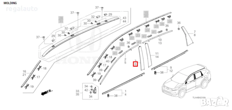 72470TLAA01,72430TLAA01,вертикална лайсна лява и дясна предни врати HONDA CRV 2016-2021, снимка 1