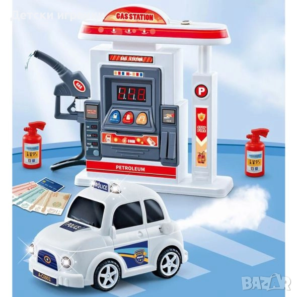 Детска Бензиностанция и кола с пушек и ефекти, газстанция, с течаща вода , снимка 1