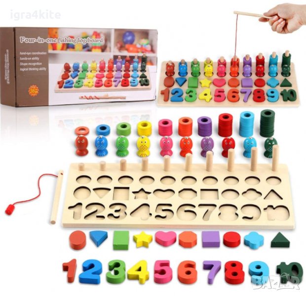 Дървена игра 4в1 с магнитни рибки Образователна и занимателна , снимка 1
