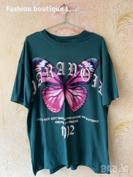 Зелена тениска с пеперуда 100% памук М размер 🦋, снимка 1