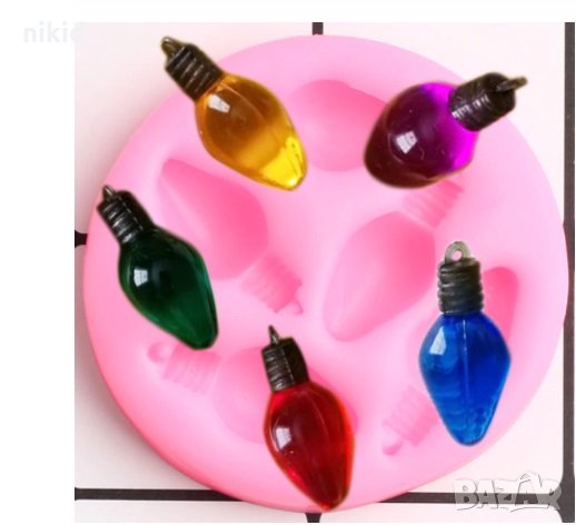 Коледни лампички лампа лампичка крушки силиконов молд форма за фондан шоколад  декор, снимка 1