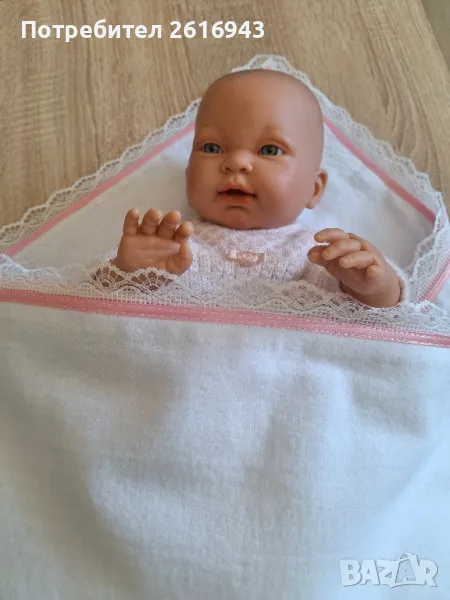 Луксозна бебешка бархетна двупластова пелена с дантела , снимка 1