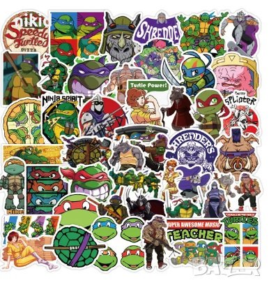 2 вид 50 бр Костенурките Нинджа самозалепващи лепенки стикери за украса декор картонена торта и др, снимка 1