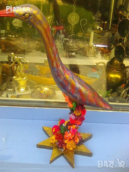 Дървена статуетка на фламинго, снимка 1