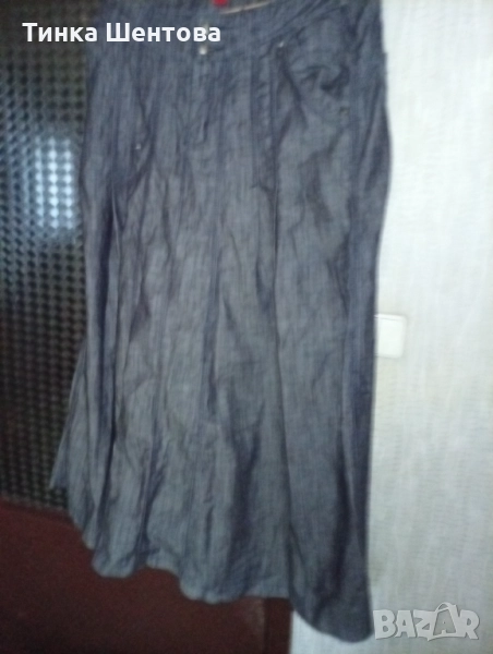 Дълга дънкова пола с цип и джобове,мярка 32,талия 86 см, снимка 1