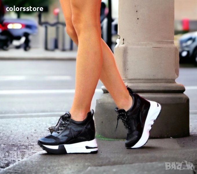 Кецове на платформа - черна кожа с бяло ходило - 568, снимка 1