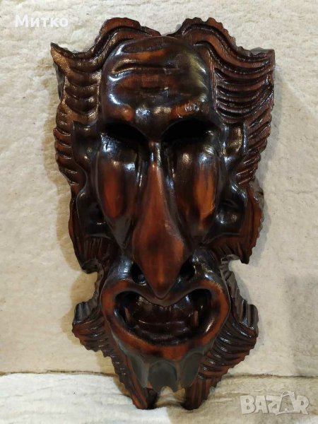 Стара маска дърворезба от миналия век-перфектна, от масивно дърво, снимка 1