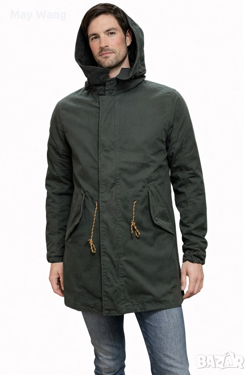 Мъжка зимна парка Scotch & Soda, Ватирана, с качулка, Тъмнозелен, L,  нова, снимка 1