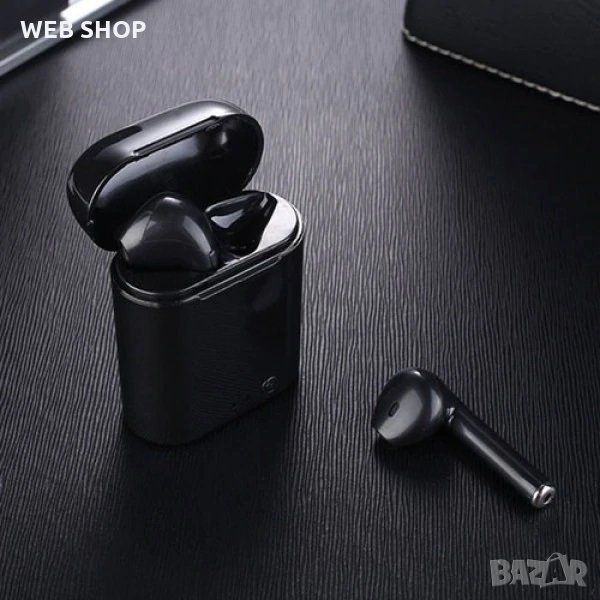 Безжични слушалки i7S с кутия за зареждане 950 mAH i7S Black Edition , черни, снимка 1