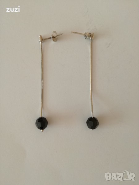 Сребърни  висящи обеци  с черен цирконий - 925 сребро  , снимка 1