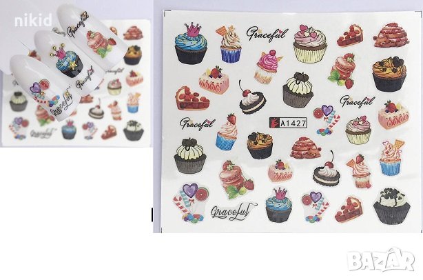 1427 различни десерти слайдер ваденки водни стикери за нокти маникюр татос, снимка 1