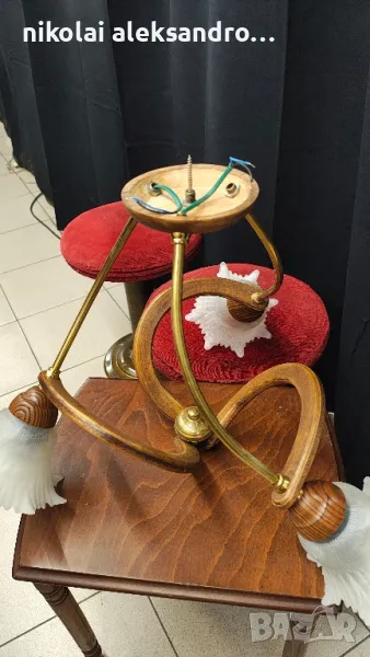 полилей дърво и месинг , снимка 1