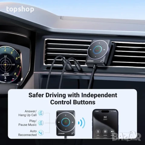 НОВ ЗАПЕЧАТАН UGREEN Bluetooth 5.4 Aux адаптер за кола с подобрена връзка и шумопотискане, Bluetooth, снимка 5 - Аксесоари и консумативи - 50493422