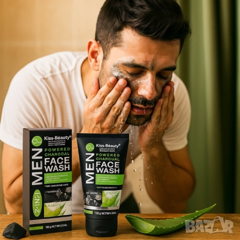 Дълбокопочистващ гел за лице с алое и черен въглен за мъже – Срещу омазняване, черни точки и раздраз