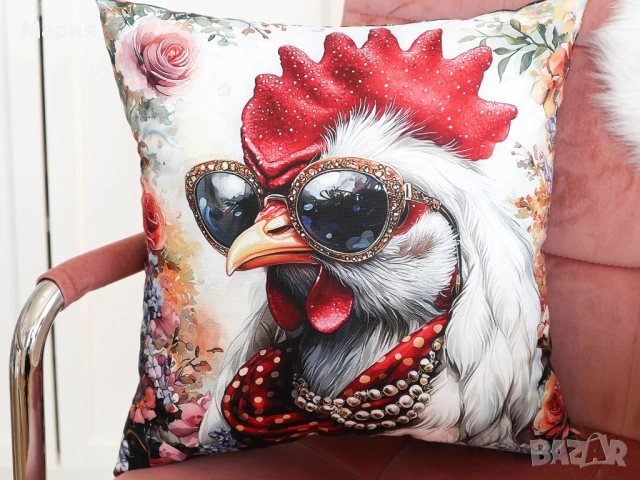 Възглавница с уникален принт на кокошка, снимка 6 - Възглавници - 54249670