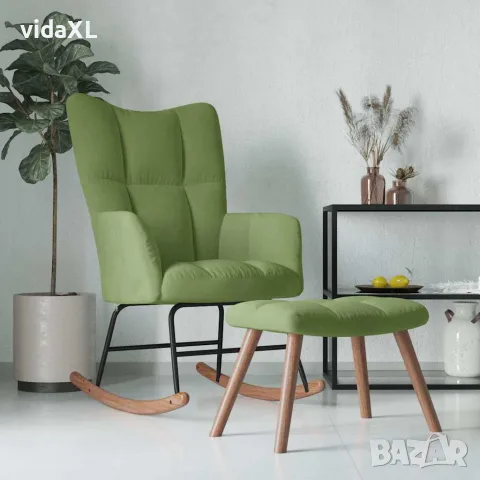 vidaXL Люлеещ се стол с табуретка, светлозелен, кадифе, снимка 3 - Столове - 56146932