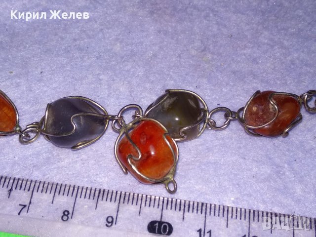 СКЪПОЦЕННА РЕТРО АРТ НУВО ГРИВНА КАРНЕОЛ МЛЕЧЕН КВАРЦ АХАТ ПОСРЕБРЕНА 34797, снимка 8 - Гривни - 39190117