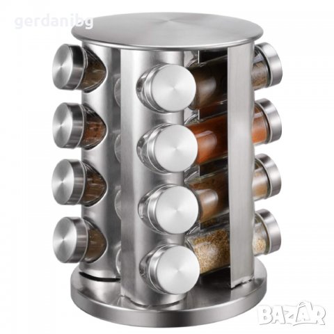 Комплект бурканчета за подправки на стойка Gerdani BG, 16 броя, кръг, Сребрист, снимка 1 - Прибори за хранене, готвене и сервиране - 39524048