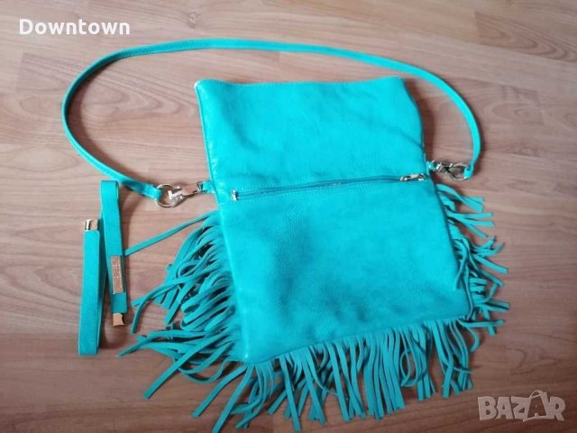 ANTONELLO SERIO дамска чанта, естествена кожа, ресни, петролено-синьо , снимка 6 - Чанти - 30319789