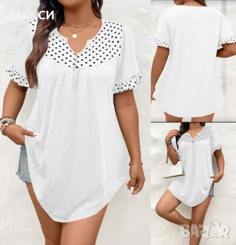 Разкошна макси клоширана силно еластична и мека туника в бяло с оверлог краища, удължена среда и чер