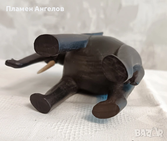 Ръчно резбован слон от абанос и кост - винтидж фигурка. , снимка 9 - Колекции - 54141741