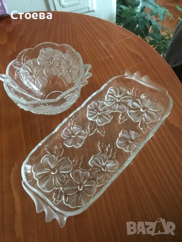  комплект стъклена купа и плато