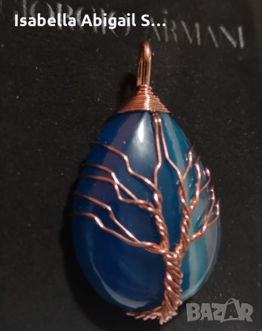 Син ахат тип Водна капка с оплетка, снимка 3 - Колиета, медальони, синджири - 30237029