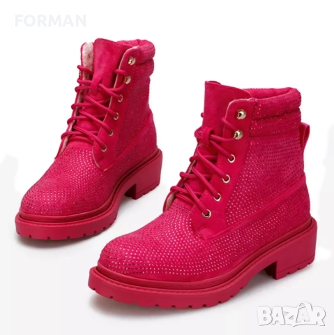 Кубинки в цикламени камъчета, снимка 4 - Дамски боти - 52844069