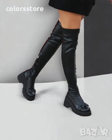 Чизми на платформа - черна кожа с черно ходило - GH80 , снимка 2 - Дамски ботуши - 52163921