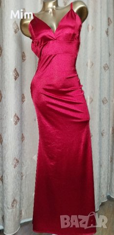 S/M Дълга червена рокля от еластичен сатен с гол гръб, снимка 3 - Рокли - 42681348