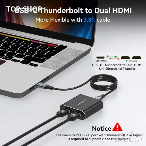 DGYBDFC USB C към двоен HDMI сплитер конвертор 4K@60Hz Type C към двоен HDMI адаптер, снимка 6 - Друга електроника - 49457570