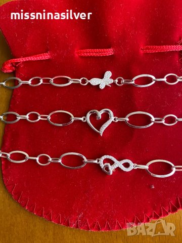 Сребърни гривни със сърце, снимка 3 - Гривни - 44273772