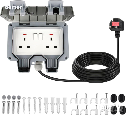 JMEST LEAD Водоустойчив външен двоен контакт 13A 2-канален с 10 метра удължител