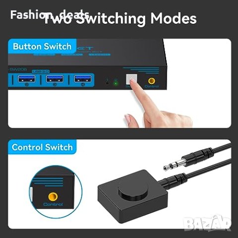 Нов превключвател за 2 компютъра Споделят 1 монитор и 4 USB 3.0 Аксесоар лаптоп част Хъб, снимка 6 - Друга електроника - 42479294