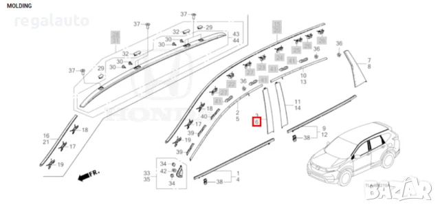 72470TLAA01,72430TLAA01,вертикална лайсна лява и дясна предни врати HONDA CRV 2016-2021