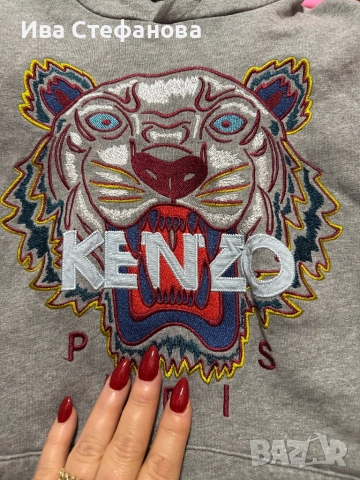 Спортна сива мъжка блуза суичър с качулка 100 % оригинална памук памучна Kenzo Кензо, снимка 3 - Суичъри - 52565948