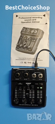 BOMGE USB аудио интерфейс 2-канален миксер XLR/3.5mm вход 48V захранване, снимка 2 - Ресийвъри, усилватели, смесителни пултове - 53927415