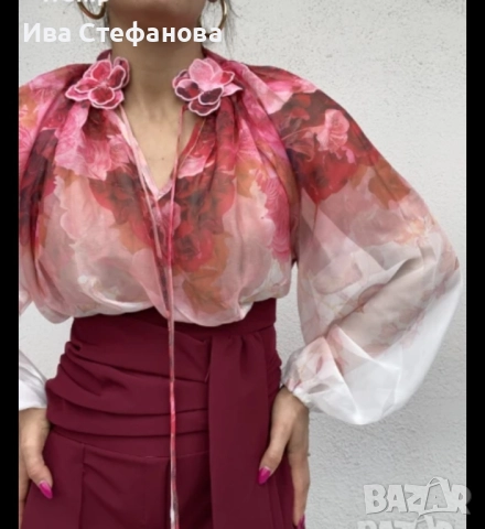 риза шифон релефни цветя флорален принт  вискоза 3 Д цветя риза шифон феерична , снимка 6 - Ризи - 51646866