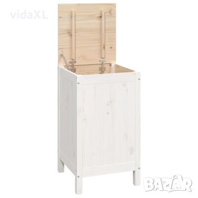vidaXL Кутия за пране, бяла, 44x44x76 см, борово дърво масив