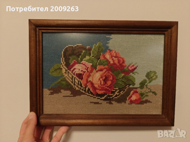 Гоблен с рози 31х22 см., снимка 3 - Гоблени - 51945875