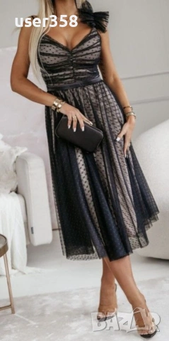 Елегантна рокля с тюл, снимка 2 - Рокли - 54270790