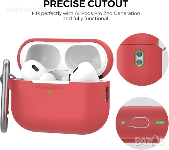 НОВ! Силиконов калъф за AirPods Pro 2, с карабинер и ръчна лента, снимка 5 - Слушалки и портативни колонки - 51091854