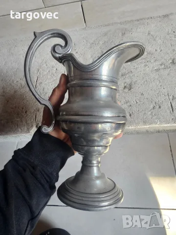 Уникална старинна калаена кана за вино 